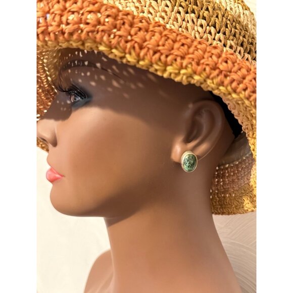 925 Oval Shaped Turquoise Stud Earrings - Picture 6 of 6